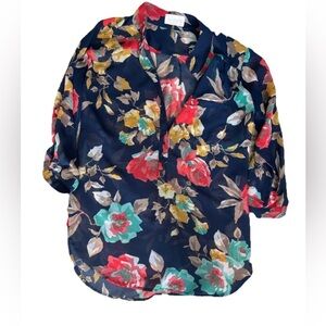So Pearla Floral Sheer Blouse - Black, Red, Green